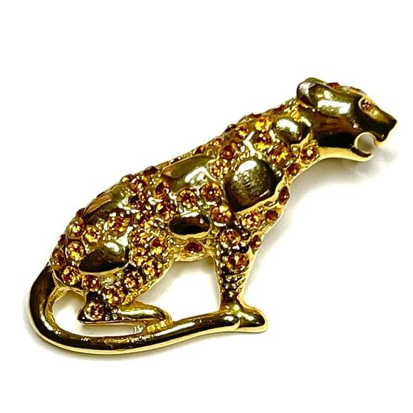 Vintage Brooch Rhinestone Leopard Cheetah Big Cat Vtg Costume Jewelry Pin JU31 - Picture 1 of 4